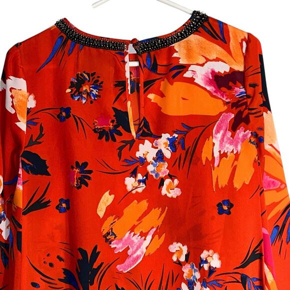 Maeve Anthropologie Red Floral Beaded Neckline Shift Dress Size XS - Picture 5 of 9
